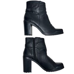 H by Halston Cara Black Leather Platform Booties Size 11W